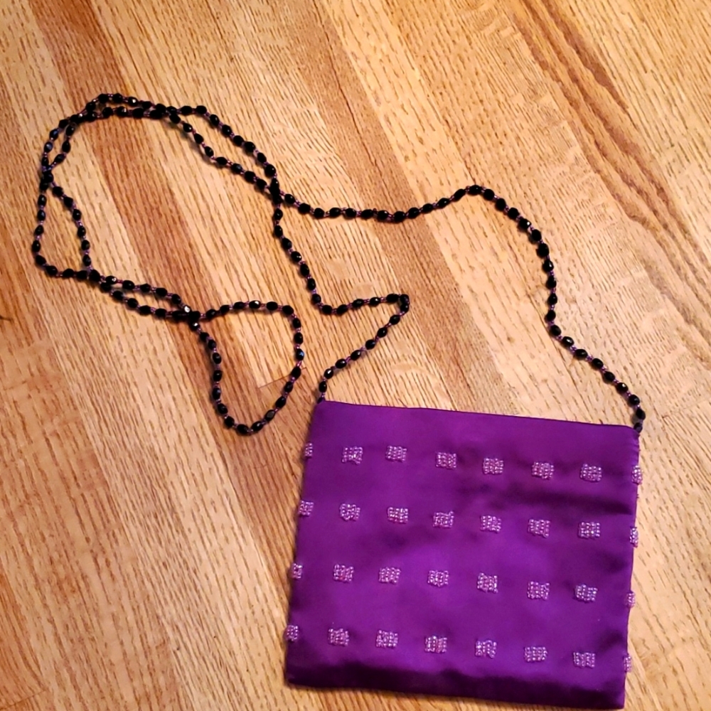 Vintage  70's Moyna Beaded Satin Crossbody Evening bag